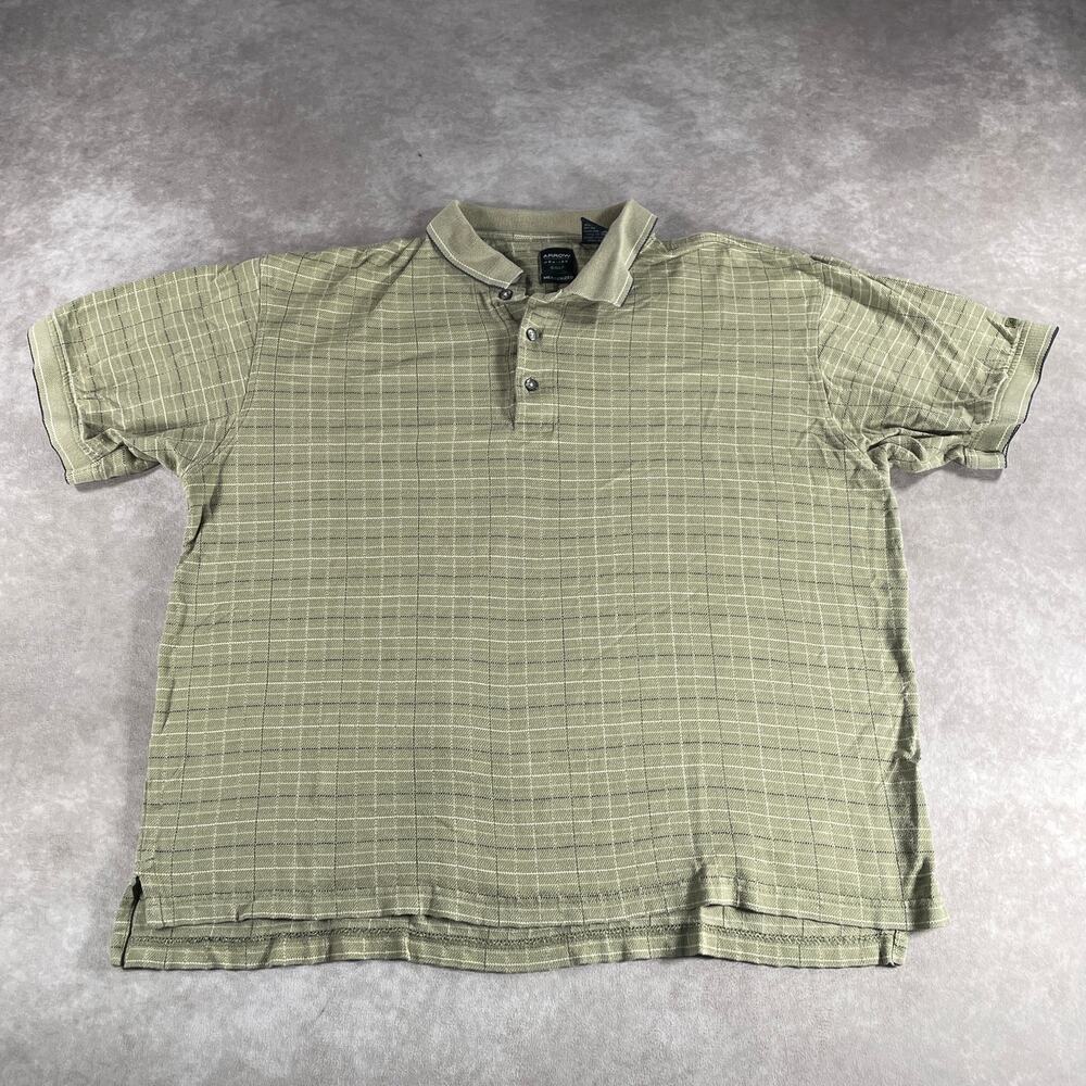 Arrow Golf Mens Medium Polo Shirt Green Plaid Mercerized Cotton Collared Golfing
